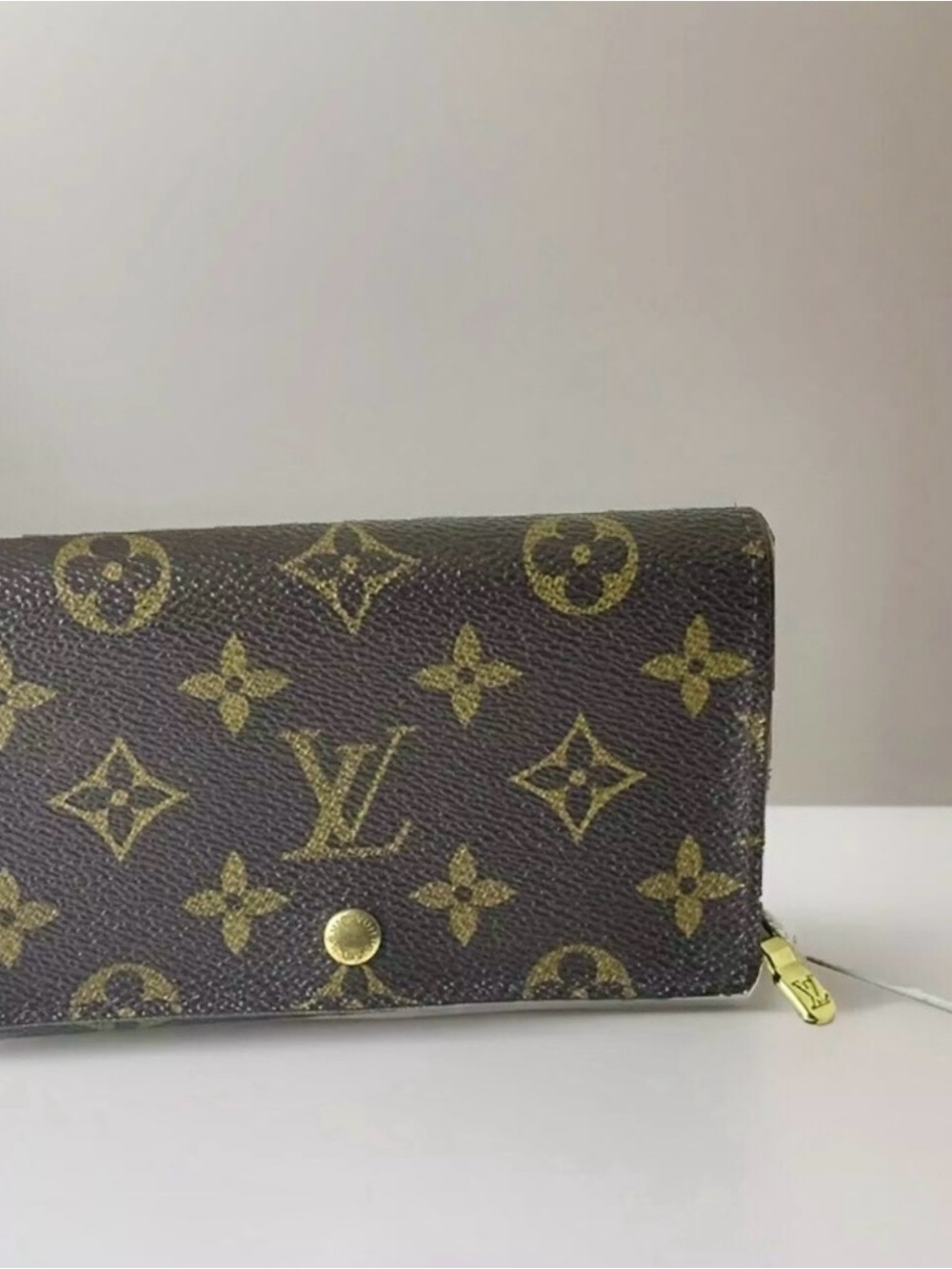 Louis Vuitton Monogram Canvas Brown Wallet with Gold Accents
